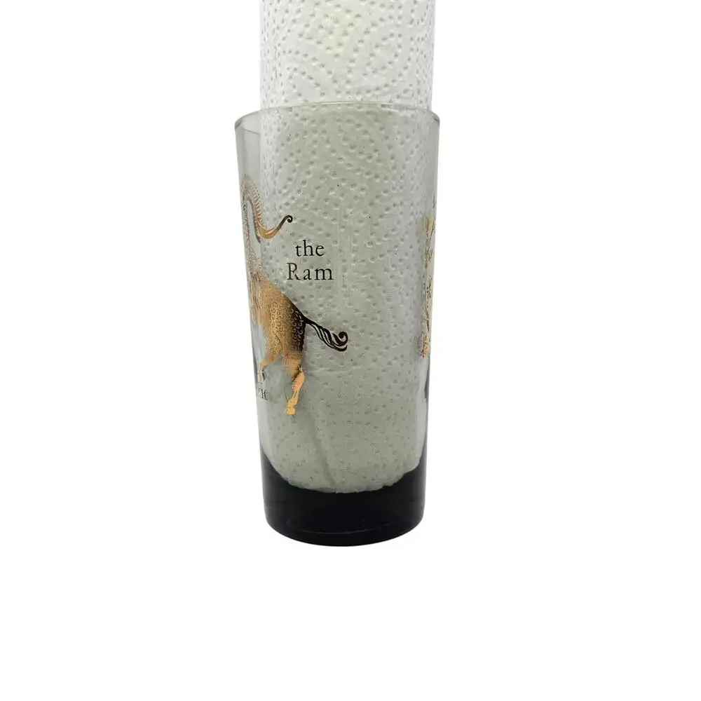 Vintage Federal Glass Aries Zodiac Highball Tumbler Smoked Grey Gold Ram MCM
